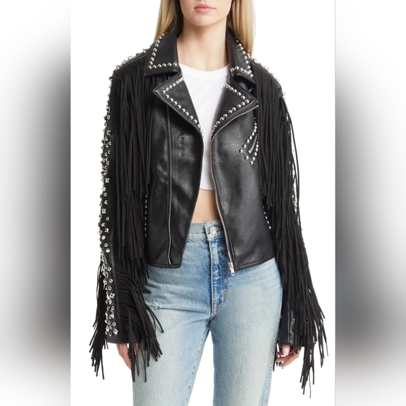 Azalea Wang Jackets & Blazers - ~SOLD~ Dolls Kill Black Studded AZALEA WANG Ryder Fringe Faux Leather Jacket M